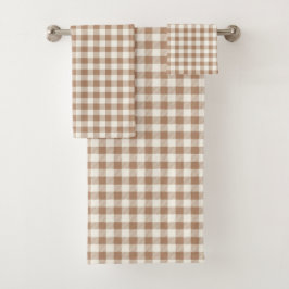 Conjunto De Toalhas Boho Gingham Pattern Plaid Checkered Tan Brown