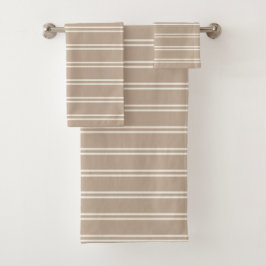 Conjunto De Toalhas Boho Minimalist Modern Neutral Stripes Taupe