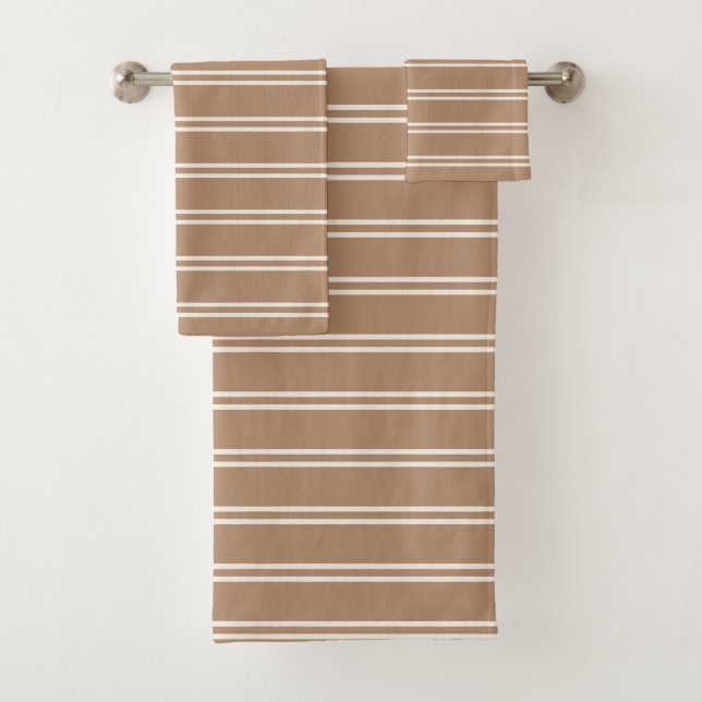 Conjunto De Toalhas Boho Minimalista Moderno Neutro Listras Bege Marro (Insitu)