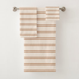 Conjunto De Toalhas Boho Minimalista Moderno Neutro Listras Bege Tan