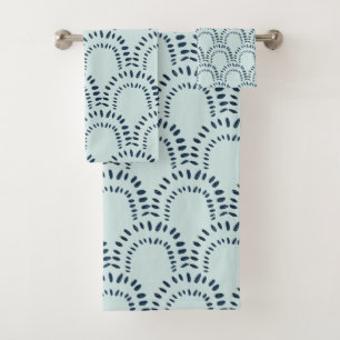 Conjunto De Toalhas Boho Modern Abstrato Linhas Brushstrokes Aqua