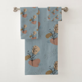 Conjunto De Toalhas Boho Padrão Botânico Mocha Mousse e Acentos