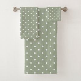 Conjunto De Toalhas Boho Simple Modern Neutral Polka Dot Sage Green