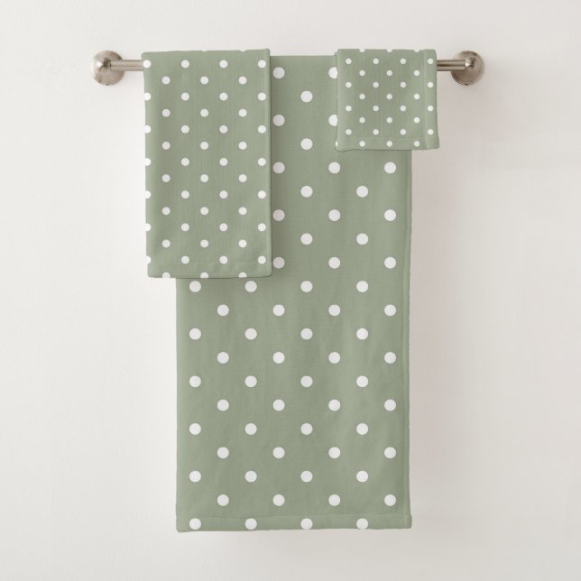 Conjunto De Toalhas Boho Simples Moderno Neutro Bolinhas Verde Sage (Insitu)