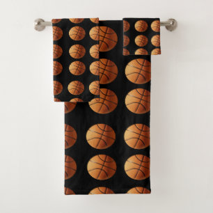 Conjunto De Toalhas Bolas De Cesto Laranja A Preto,