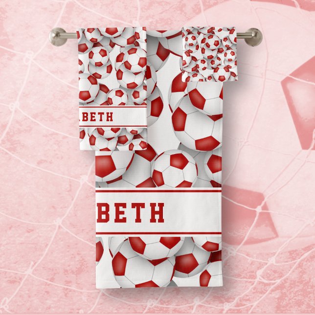 Conjunto De Toalhas Bolas de futebol brancas vermelhas, presente de fo (Criador carregado)