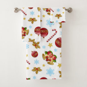 Conjunto De Toalhas Bolas de Natal Vermelhas e Ouros, Sagrado de Natal