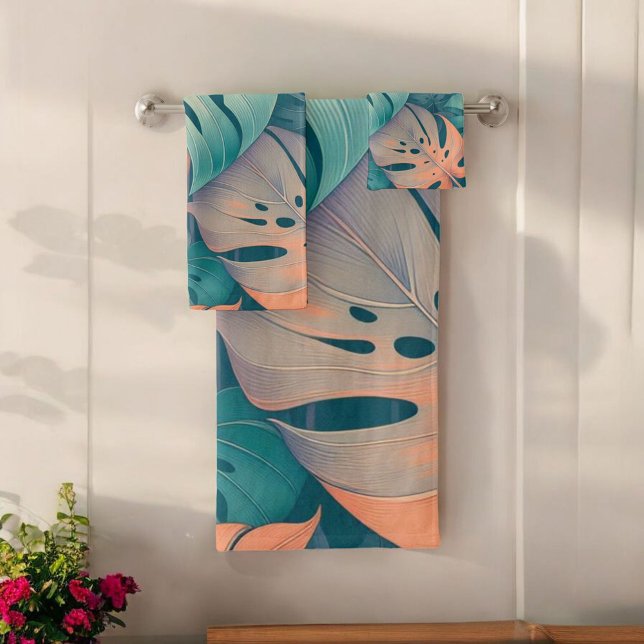 Conjunto De Toalhas Bold Monstera Patterna Tropical Leaf Summer Primav (Criador carregado)