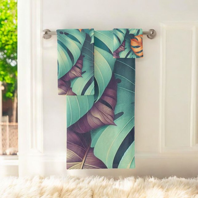 Conjunto De Toalhas Bold Monstera Patterna Tropical Leaf Summer Primav (Criador carregado)