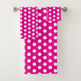 Conjunto De Toalhas Bold White Polka Dots on Hot Pink