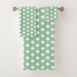 Conjunto De Toalhas Bold White Polka Dots on Sage Green 