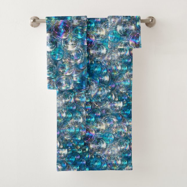 Conjunto De Toalhas Bolhas Pequenas Bolhas Banheiras Banho Toque Azul  (Insitu)