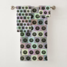 Conjunto De Toalhas Boliches Pretos Em Quadrados Coloridos,