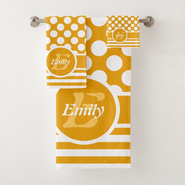 Conjunto De Toalhas Bolinhas Amarelo e Branco Feliz (Insitu)