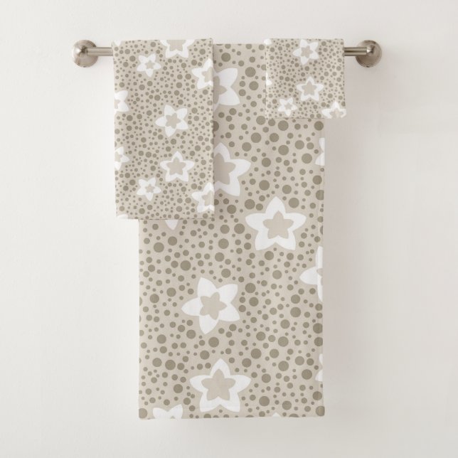 Conjunto De Toalhas Bolinhas bege com estrelas e flores (Insitu)