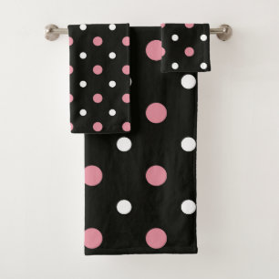 Conjunto De Toalhas Bolinhas brancas e pretas cor-de-rosa