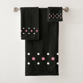 Conjunto De Toalhas Bolinhas brancas e pretas cor-de-rosa