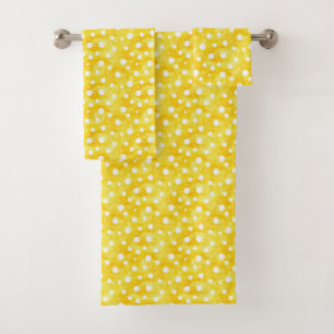 Conjunto De Toalhas Bolinhas de Aquarela - Amarelo Terrestre e Branco