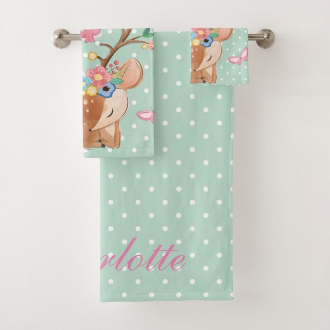 Conjunto De Toalhas Bolinhas de Cartoon Girly Reindeer Personalizada (Insitu)