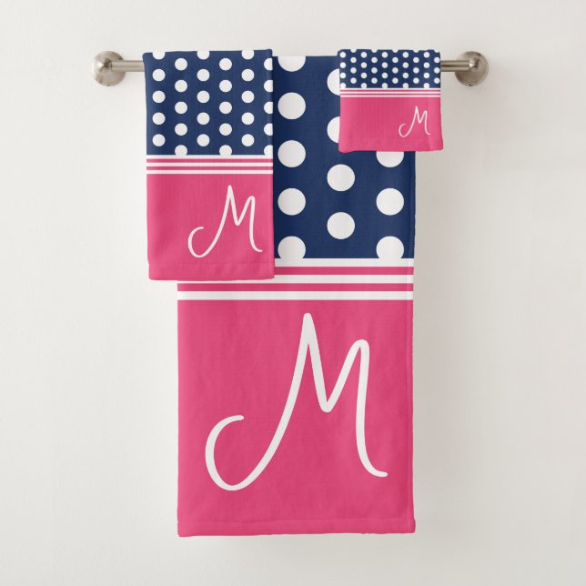 Conjunto De Toalhas Bolinhas de Monograma Cor-de-Rosa Azul (Insitu)