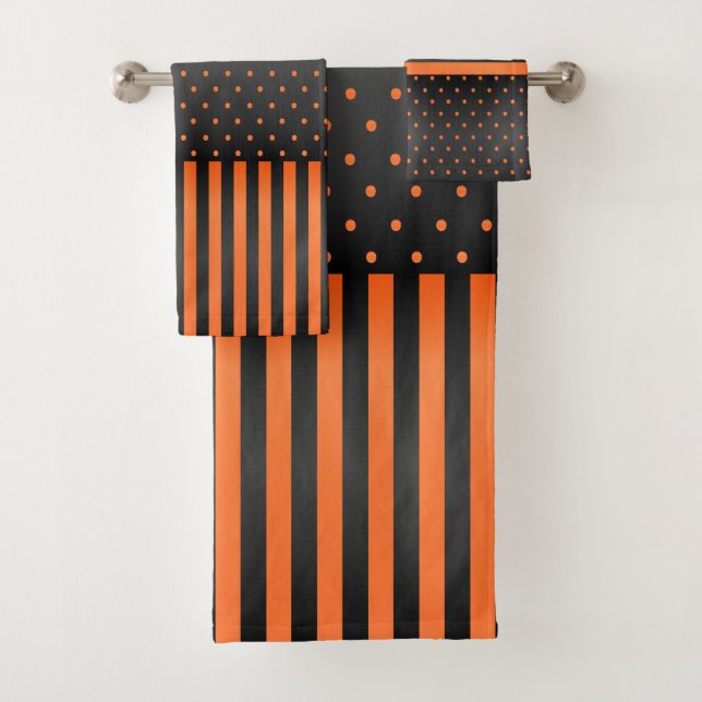 Conjunto De Toalhas Bolinhas e faixas laranja e pretas (Insitu)