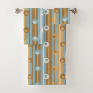 Conjunto De Toalhas Bolinhas e tiras incríveis, Apricot, Azul, Marrom