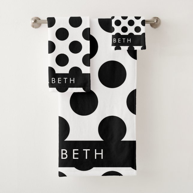 Conjunto De Toalhas Bolinhas Pretas e Brancas, Pontas, Seu Nome (Insitu)