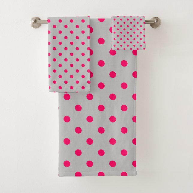 Conjunto De Toalhas Bolinhas Rosa cinza (Insitu)