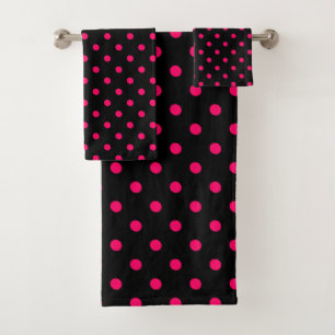 Conjunto De Toalhas Bolinhas Rosa Preta