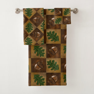 Conjunto De Toalhas Bolota e Oak Leaf Checkerboard Pattern Bath Towel