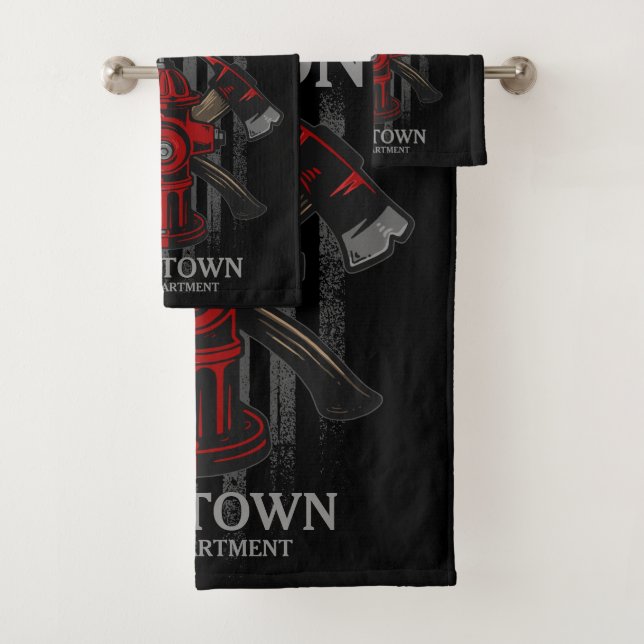 Conjunto De Toalhas Bombeiro NOME Fire Department Hydrant USA Flag (Insitu)