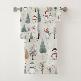 Conjunto De Toalhas Boneco de neve e árvores