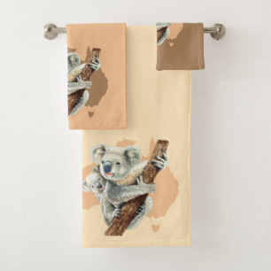 Conjunto De Toalhas Bonita Koala Mãe e Bebê