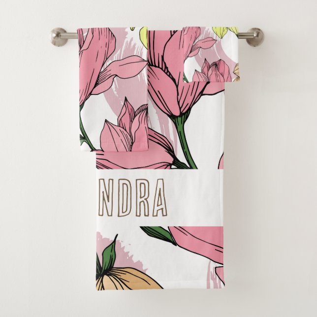 Conjunto De Toalhas Bonita mão monográfica desenhada floralmente Branc (Insitu)