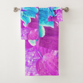 Conjunto De Toalhas Bonito Aqua Blue Stargazer Lily em Roxo