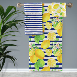 Conjunto De Toalhas Bonito Aquarela Limões e Banheiras Azuis