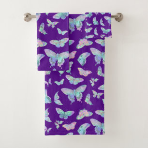 Conjunto De Toalhas Bonito borboletas iridescentes em roxo