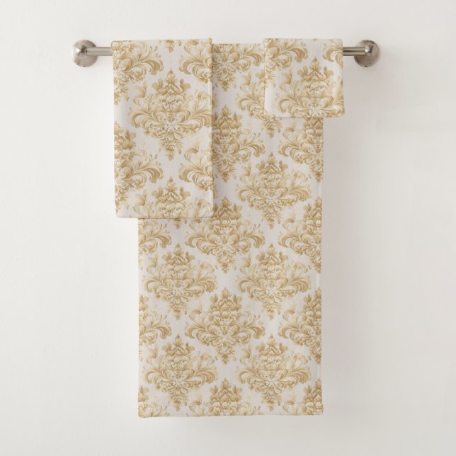 Conjunto De Toalhas Bonito Cinza de taupe Castanho Damasco 3 Peça (Insitu)