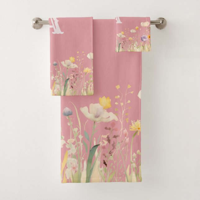 Conjunto De Toalhas Bonito Cores Aquarelas Flores e Monograma (Insitu)