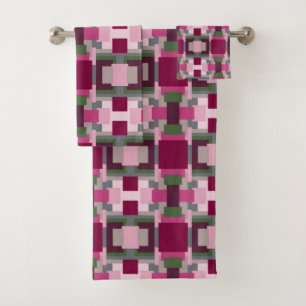 Conjunto De Toalhas Bonito em Rosa e Verde Bloco de Cor
