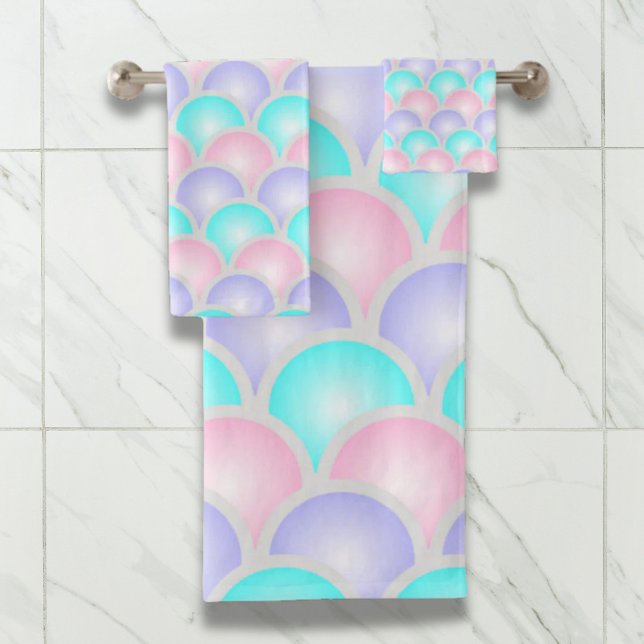 Conjunto De Toalhas bonito escamas de sereia azul-pastel-rosa-púrpura (pretty purple pink aqua blue pastel mermaid scales bath towel set)
