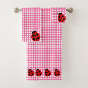 Conjunto De Toalhas Bonito Ladybug Cor de Rosa e Picnic Branco verific