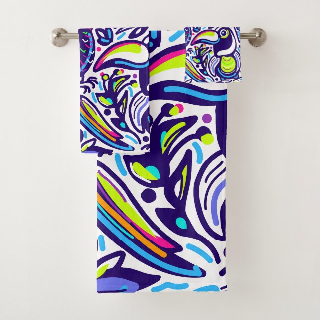 Conjunto De Toalhas Bonito padrão artístico das aves l Azul e branco (Insitu)