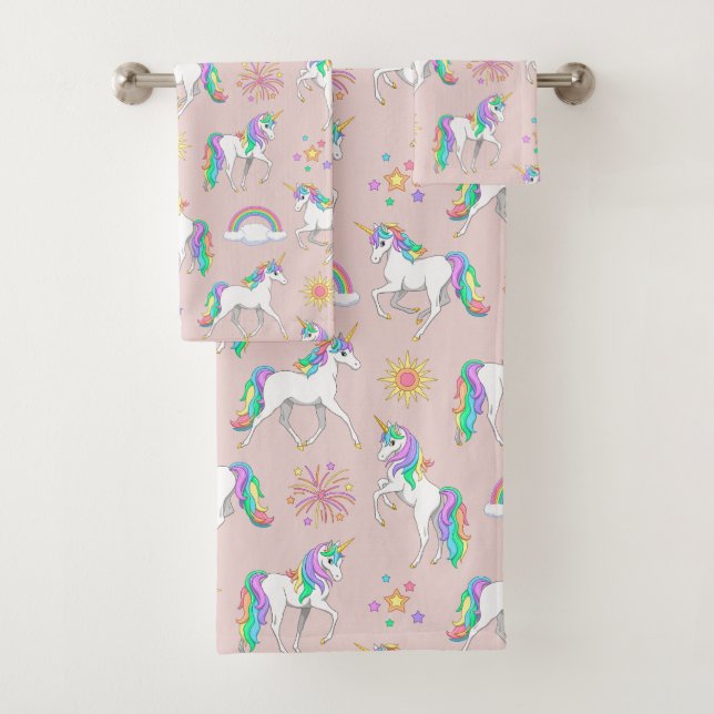 Conjunto De Toalhas Bonito Rainbow Unicorns (Insitu)