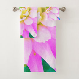 Conjunto De Toalhas Bonito rosa, branco e amarelo Cactus Dahlia Macro