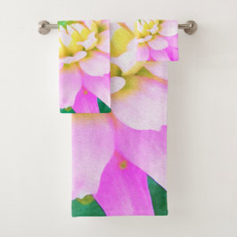 Conjunto De Toalhas Bonito rosa, branco e amarelo Cactus Dahlia Macro