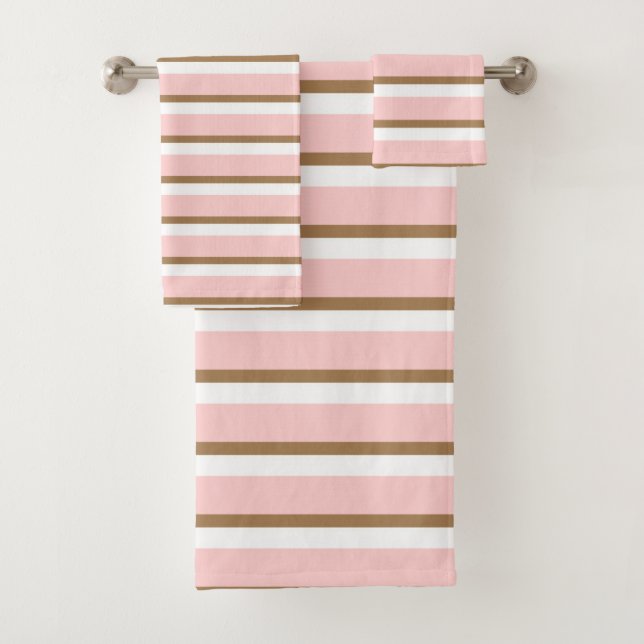 Conjunto De Toalhas Bonito Rosa e Stripes Marrons (Insitu)