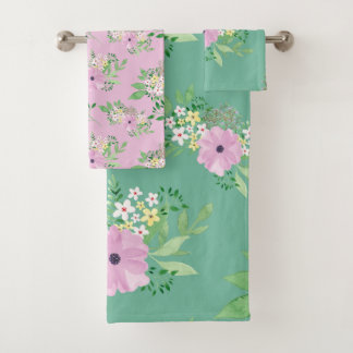 Conjunto De Toalhas Bonito rosa e verde