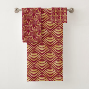 CONJUNTO DE TOALHAS BONITO VERMELHO E DOURADO FAN OLHA PARA OS PADRÕES