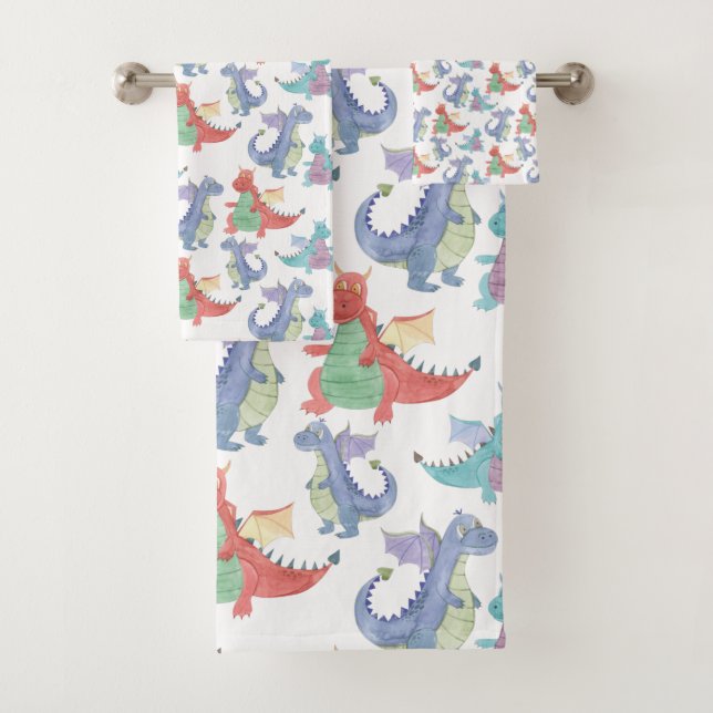 Conjunto De Toalhas Bons Dragões Felizes Dançando Engraçados Cartoons  (Insitu)